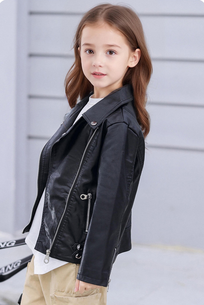 Streetwear Brand Logo Design - 3-12Y 新年女の子黒ロックオートバイ Pu レザージャケット子供ストリート写真撮影着用子供防水防風コート