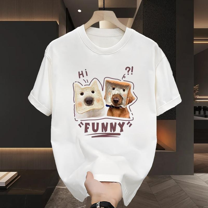 Streetwear Brand Drops - かわいい子犬プリントコットン Tシャツ男性女性夏半袖ファッションブランド Tシャツカジュアルストリート服