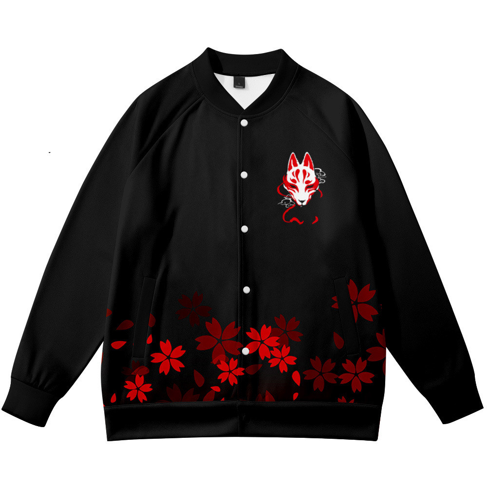 Streetwear Brand With Flowers - コートアニメ花キツネ 3D プリントスタンドカラージャケット男性女性ストリートスウェットシャツアニメコスプレパーカーブランド服