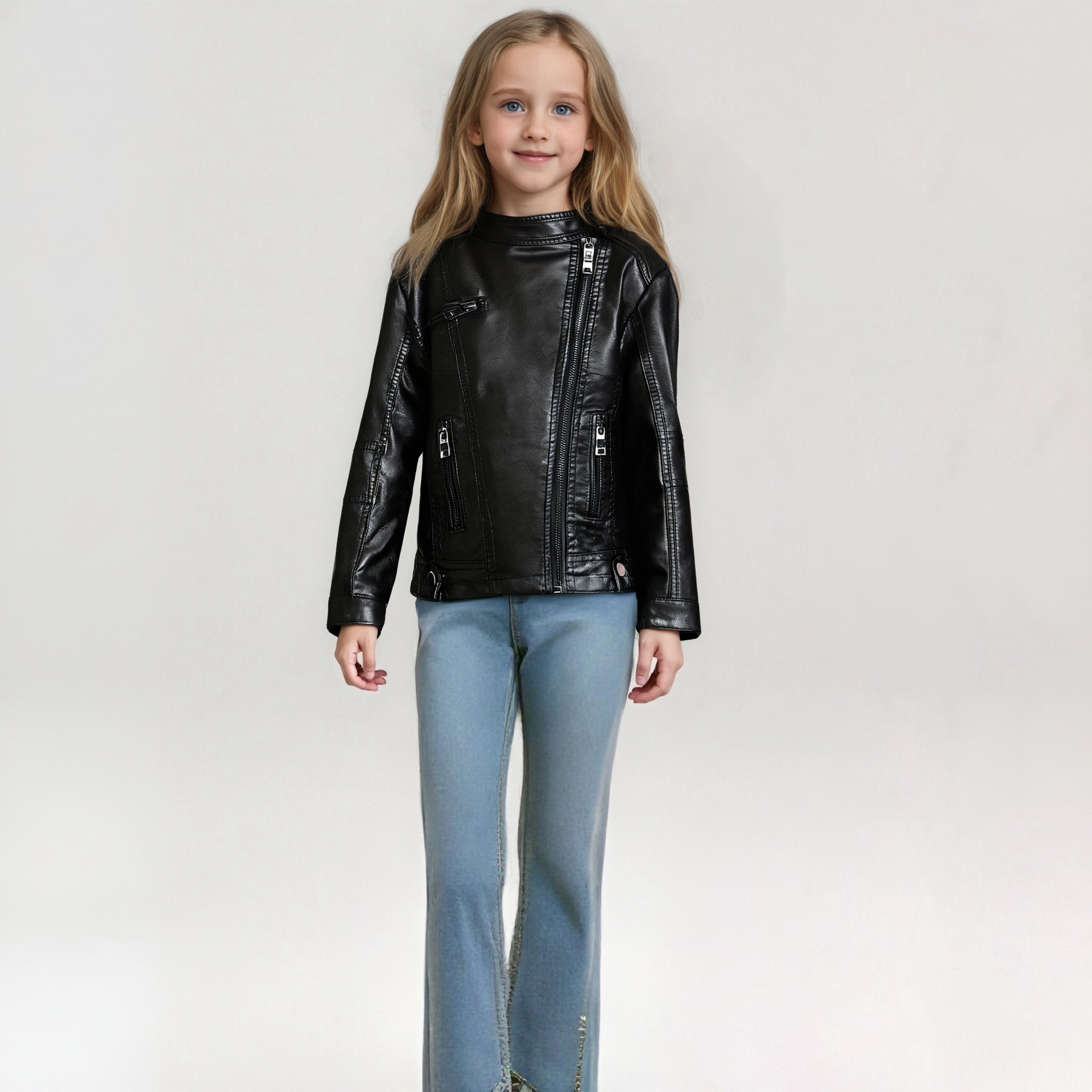 Streetwear Brand Logo Design - 2-12Y 新年女の子ブラックロックオートバイ Pu レザージャケット子供防水防風コート子供ストリート写真撮影着用