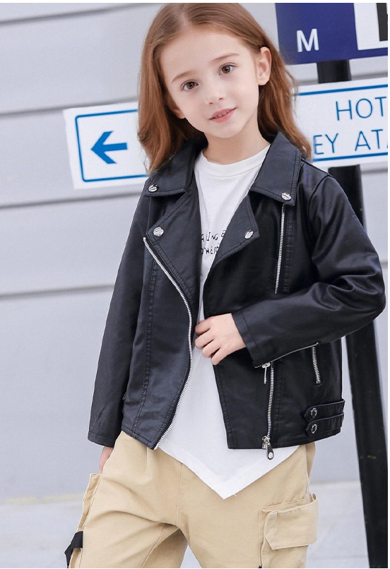3-12Y 新年女の子黒ロックオートバイ Pu レザージャケ - Streetwear Brand Logo Design のレビューと価格