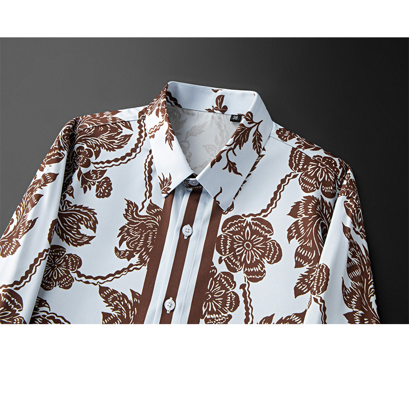 ブランドフラワープリントメンズシャツレトロストライプ長袖シャ - Streetwear Brand With Flowers のレビューと価格