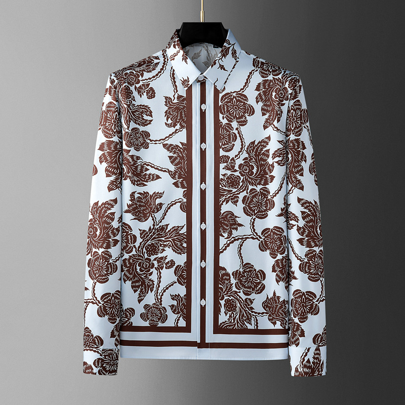 ブランドフラワープリントメンズシャツレトロストライプ長袖シャ - Streetwear Brand With Flowers のレビューと価格