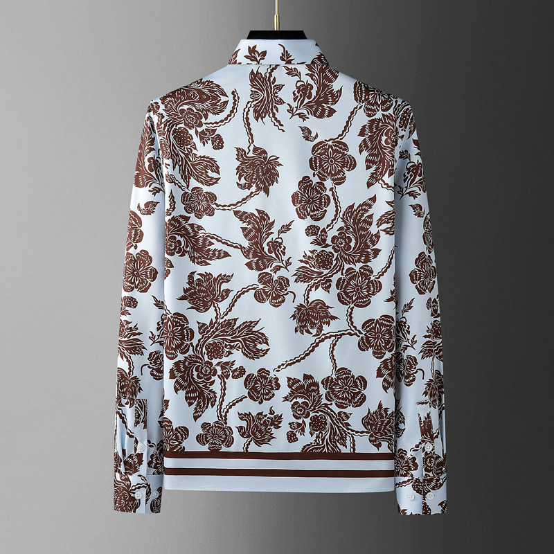 ブランドフラワープリントメンズシャツレトロストライプ長袖シャ - Streetwear Brand With Flowers のレビューと価格
