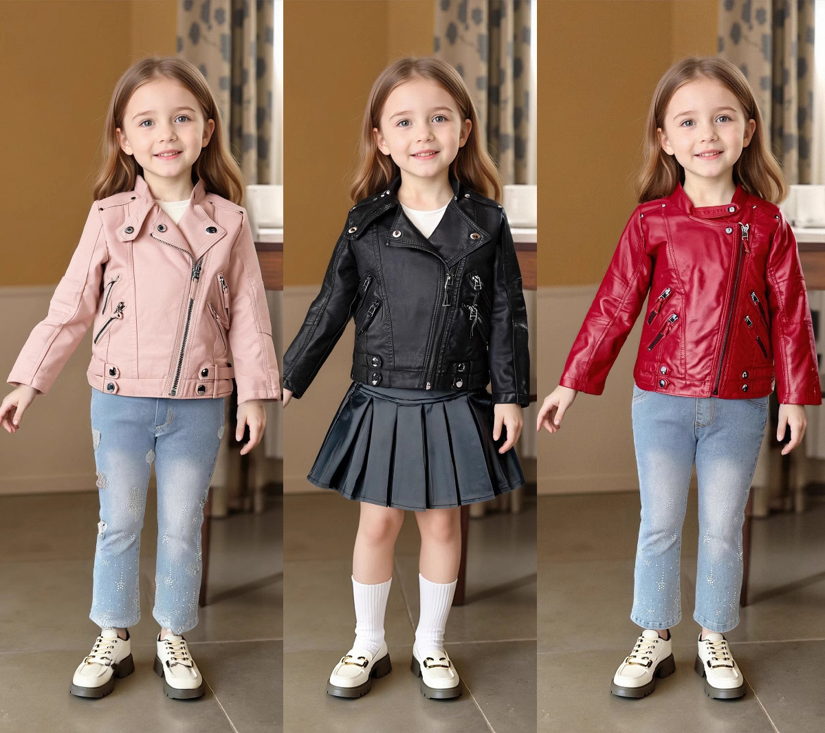2-12Y 女の子クリスマスピンクレッドオートバイ Pu レ - Streetwear Brand Logo Design のレビューと価格