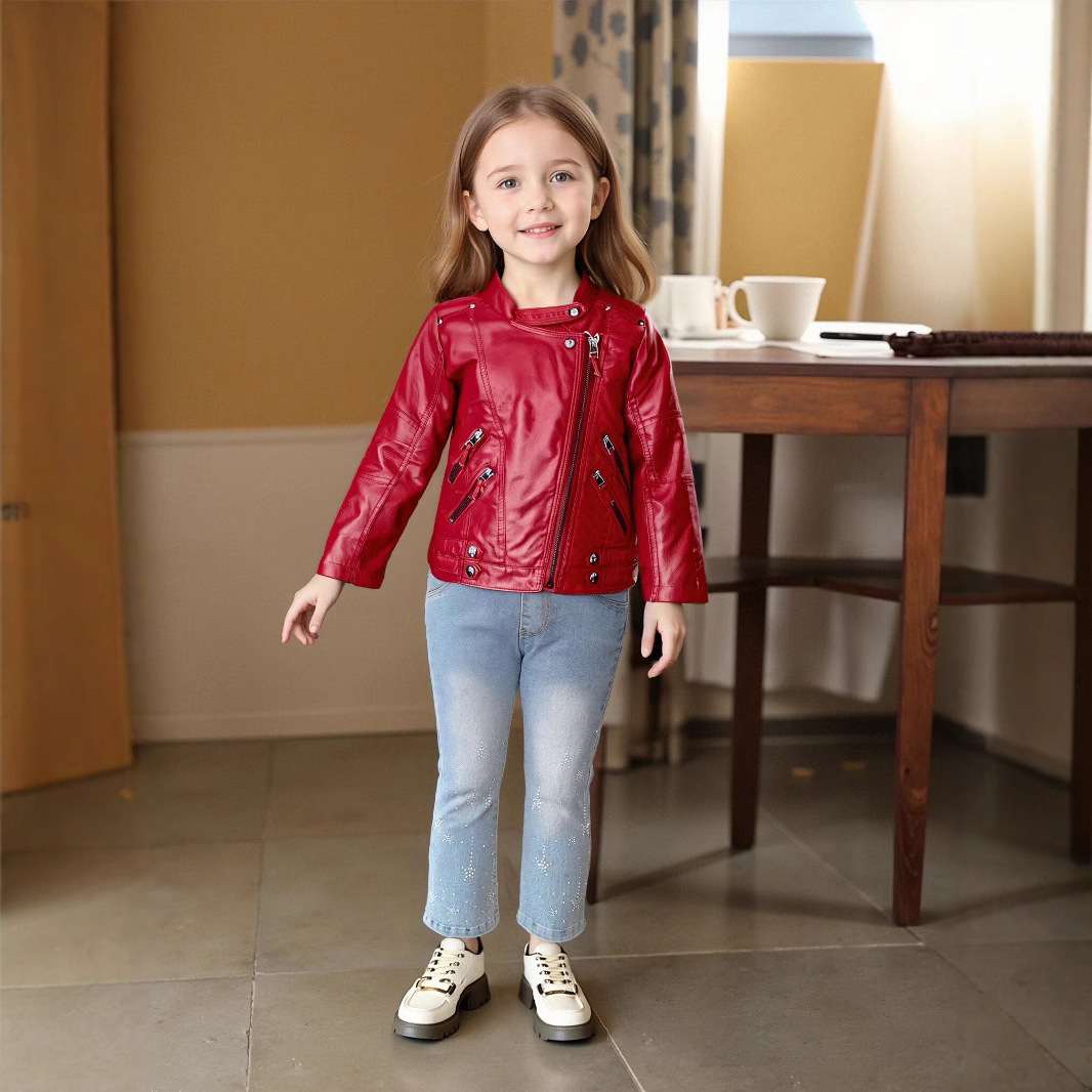 2-12Y 女の子クリスマスピンクレッドオートバイ Pu レ - Streetwear Brand Logo Design のレビューと価格