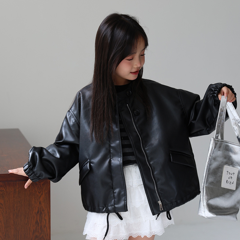 2-12Y 女の子甘い黒ピンクロックオートバイ Pu レザー - Streetwear Brand Logo Design のレビューと価格